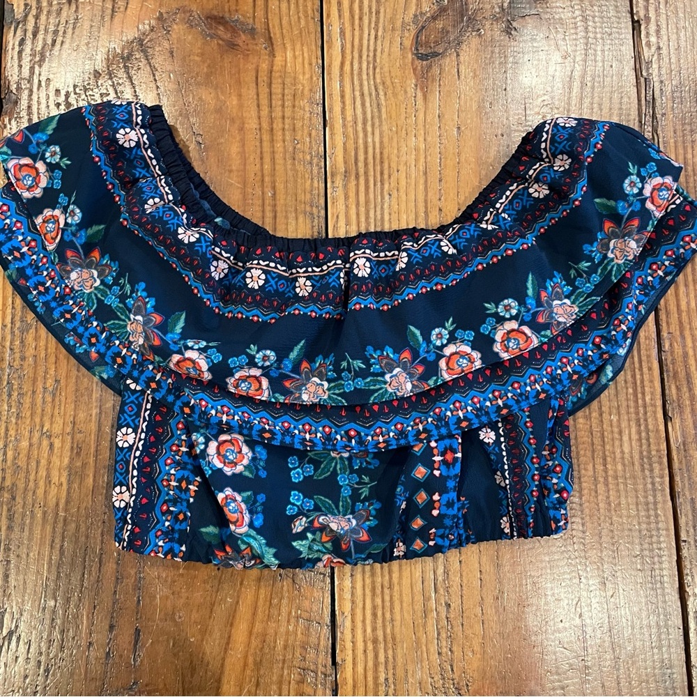 Jealous Tomato Boho Ruffle Crop Top Black Floral Festival Ready Medium